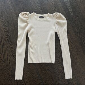 Robertson + Rode Cream Ribbed Pleated Shoulder Sweater Top - Size S/M